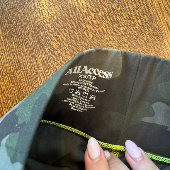 Bandier x All Access Center Stage Pocket Biker Short in Olive Camo - Picture 6 of 7